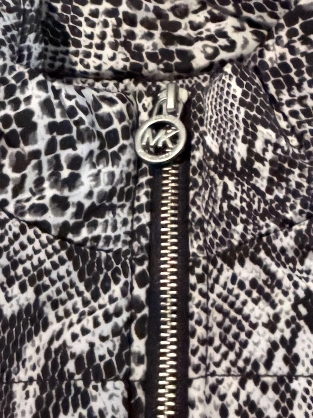 Michael Kors Black and White Animal Print Puffer Vest  Size Small